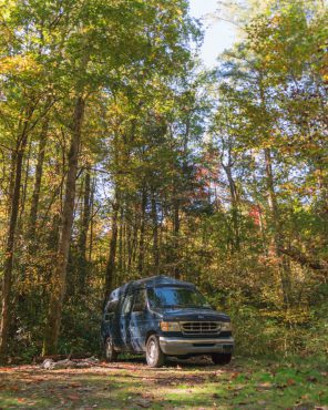 Van in the woods