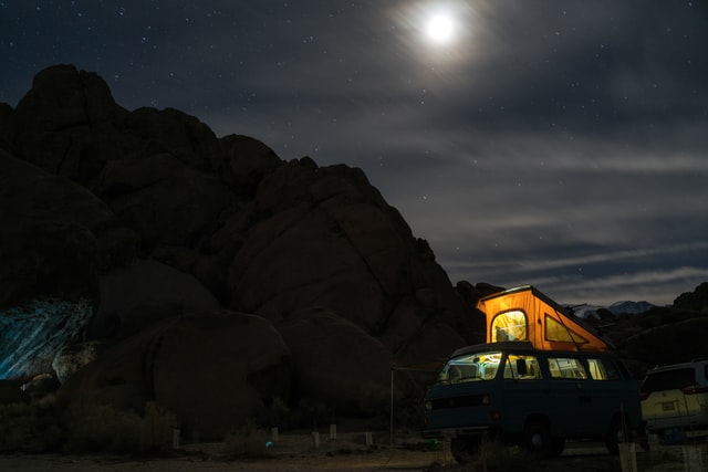 Van life under the night sky